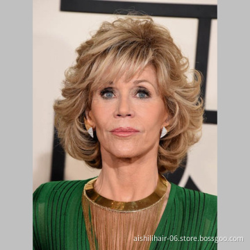 Aishili Factory outlet Synthetic hair short of the best-selling Light brown loose curly wig for Older women